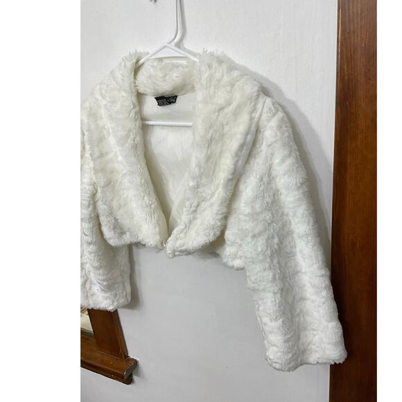 VTG Y2K Wet Seal Womens Faux Fur Bolero Jacket Front Clasp Sz Large 3/4 Sleeves - Picture 4 of 6